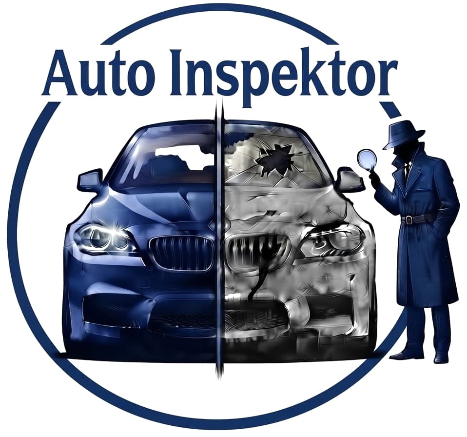 AutoInspektor: automobil, napola sređen a napola oštećen, i detektiv sa lupom